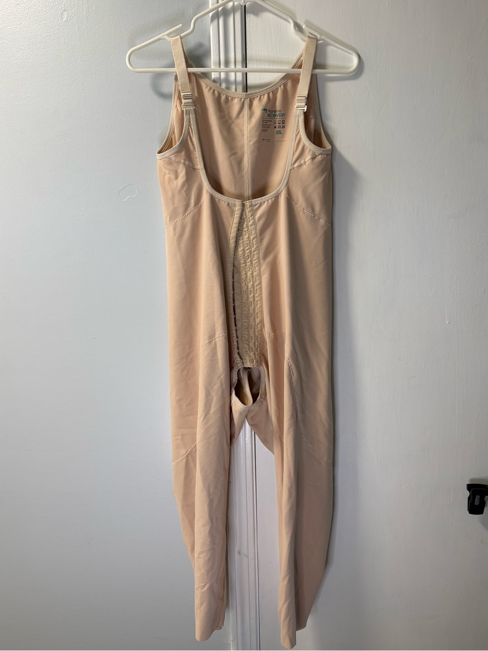 Beige Full-Body Post-Surgery Bodysuit with Adjustable Straps